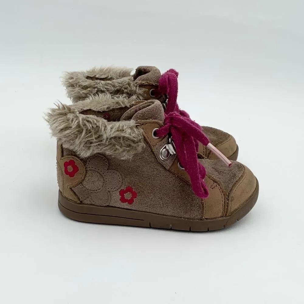 Clarks Toddler Brown Suede Boots with Pink Accents Size 5